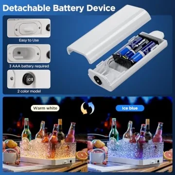 DaJi-U Plastic Ice Bucket for Parties, 15Liter / 4 Gallon Extra Large Clear Beverage Tub for Champagne Beer Drink Wine Cocktails, LED Light Up, Leakproof