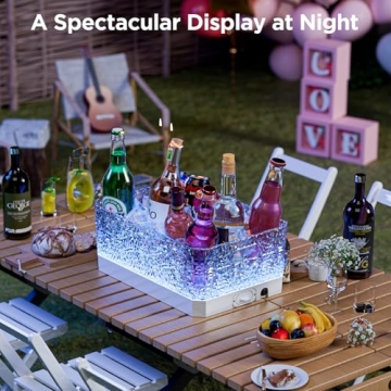 DaJi-U Plastic Ice Bucket for Parties, 15Liter / 4 Gallon Extra Large Clear Beverage Tub for Champagne Beer Drink Wine Cocktails, LED Light Up, Leakproof