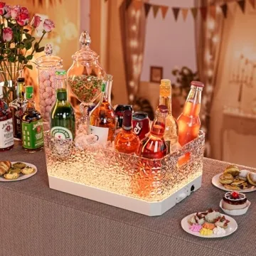 DaJi-U Plastic Ice Bucket for Parties, 15Liter / 4 Gallon Extra Large Clear Beverage Tub for Champagne Beer Drink Wine Cocktails, LED Light Up, Leakproof