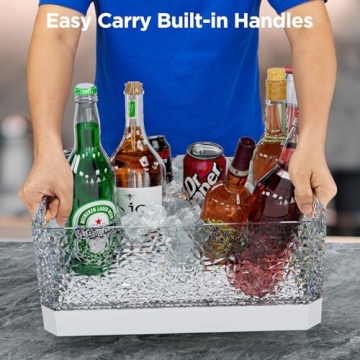 DaJi-U Plastic Ice Bucket for Parties, 15Liter / 4 Gallon Extra Large Clear Beverage Tub for Champagne Beer Drink Wine Cocktails, LED Light Up, Leakproof