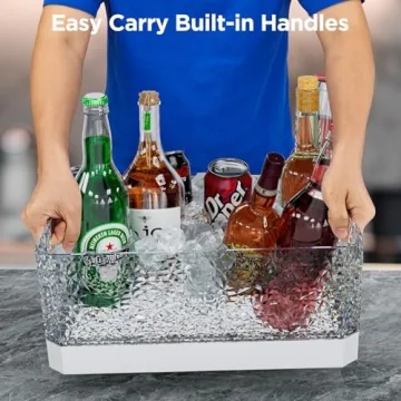 DaJi-U Plastic Ice Bucket for Parties, 15Liter / 4 Gallon Extra Large Clear Beverage Tub for Champagne Beer Drink Wine Cocktails, LED Light Up, Leakproof