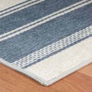 Dash & Albert Bowman Stripe Blue Machine Washable Rug, Runner-2.5 X 8 Feet, Blue Stripe Pattern