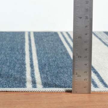 Dash & Albert Bowman Stripe Blue Machine Washable Rug, Runner-2.5 X 8 Feet, Blue Stripe Pattern