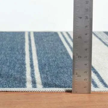 Dash & Albert Bowman Stripe Blue Machine Washable Rug, Runner-2.5 X 8 Feet, Blue Stripe Pattern