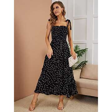 R.Vivimos Women's Summer Straps Cotton Irregular Polka Dot Ruffles Midi Dress (Small, Black#2)