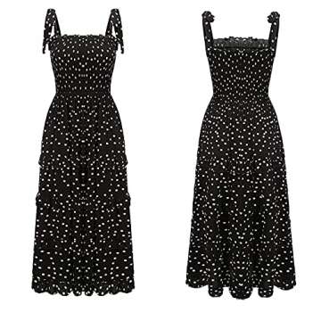 R.Vivimos Women's Summer Straps Cotton Irregular Polka Dot Ruffles Midi Dress (Small, Black#2)