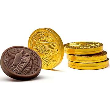 Madelaine Gold Chocolate Coins – St. Patrick’s Day Candy, Gold Foil Wrapped Milk Chocolate Coins, Lucky Party Favors & Festive Decorations – 1/2 LB Bag – Medium Coins