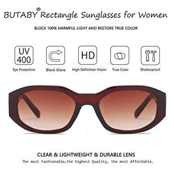 BUTABY Rectangle Sunglasses for Women Retro Driving Glasses 90’s Vintage Fashion Irregular Frame UV400 Protection Brown