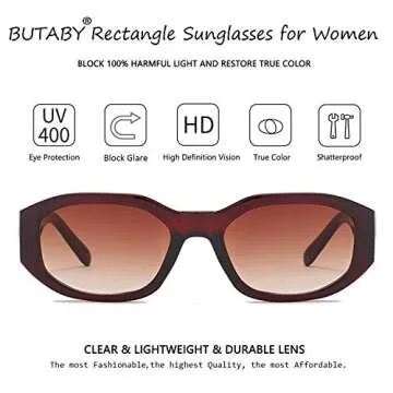 BUTABY Rectangle Sunglasses for Women Retro Driving Glasses 90’s Vintage Fashion Irregular Frame UV400 Protection Brown