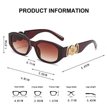 BUTABY Rectangle Sunglasses for Women Retro Driving Glasses 90’s Vintage Fashion Irregular Frame UV400 Protection Brown