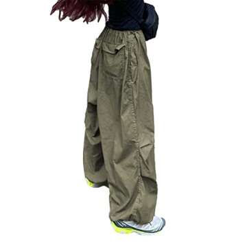 WOBONIU Women Low Waist Baggy Cargo Pants Indie Aesthetic Drawstring Loose Pocket Jogger Trousers Hippie Punk Streetwear (C Green, S)