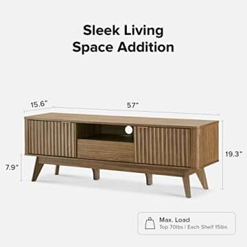 mopio Brooklyn Mid-Century Modern TV Stand, for TVs up to 50” / 59" Waveform Panel, Sleek Curved P...