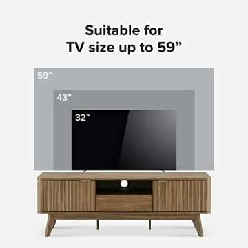 mopio Brooklyn Mid-Century Modern TV Stand, for TVs up to 50” / 59" Waveform Panel, Sleek Curved Profile with Adjustable Shelf and Sturdy Box Frame Leg (Natural Walnut, 57")