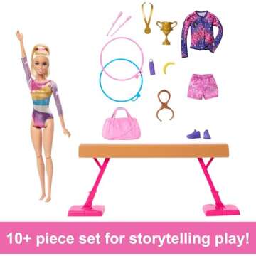 Barbie Careers Playset, Gymnastics Set with Blonde Gymnast Fashion Doll, C-Clip for Flipping Action,...