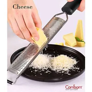 Cambom Zester Grater Cheese Grater - Parmesan Cheese, Lemon, Chocolate, Ginger, Garlic, Nutmeg, Vegetables, Fruits - Non-Slip Handle Black