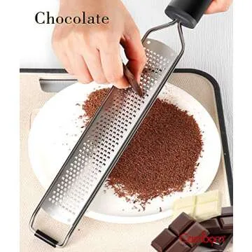 Cambom Zester Grater Cheese Grater - Parmesan Cheese, Lemon, Chocolate, Ginger, Garlic, Nutmeg, Vegetables, Fruits - Non-Slip Handle Black