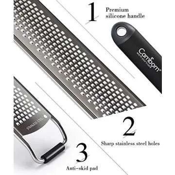 Cambom Zester Grater Cheese Grater - Parmesan Cheese, Lemon, Chocolate, Ginger, Garlic, Nutmeg, Vegetables, Fruits - Non-Slip Handle Black