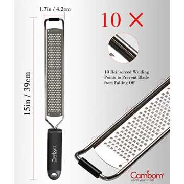 Cambom Zester Grater Cheese Grater - Parmesan Cheese, Lemon, Chocolate, Ginger, Garlic, Nutmeg, Vegetables, Fruits - Non-Slip Handle Black