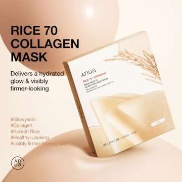 ANUA Rice 70 Glow Collagen Mask, Overnight Face Mask for Glass Skin, Ceramide, Collagen Facial Mask,...