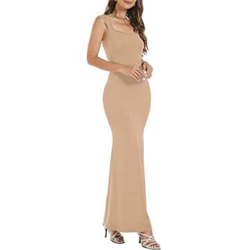 Bodycon Dresses for Womens 2025 Summer Khaki Sexy Maxi Cap Sleeve Tight Y2K Dupes Lounge Streetwear Fitted Wedding Guest Long Formal Dress L