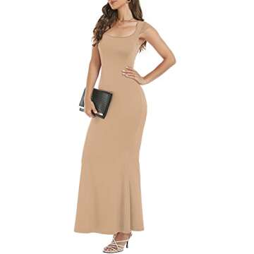 Bodycon Dresses for Womens 2025 Summer Khaki Sexy Maxi Cap Sleeve Tight Y2K Dupes Lounge Streetwear Fitted Wedding Guest Long Formal Dress L