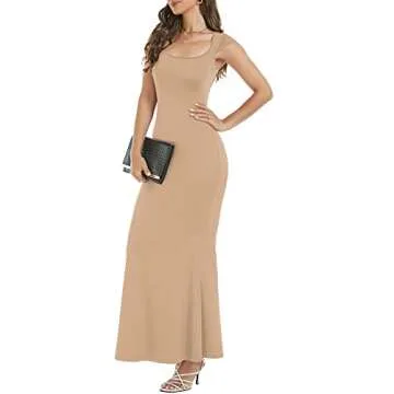 Bodycon Dresses for Womens 2025 Summer Khaki Sexy Maxi Cap Sleeve Tight Y2K Dupes Lounge Streetwear Fitted Wedding Guest Long Formal Dress L