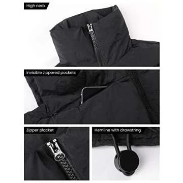 UANEO Cropped Puffer Vest Women Zip Up Stand Collar Sleeveless Padded Crop Puffy Vests