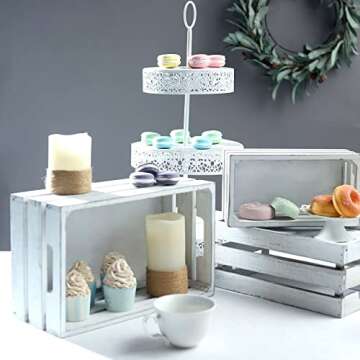 EMAX HOME Rustic Wood Crates for vintage decorative display, wooden crates decorative with Handles, wooden boxes made from 100% Wood,white crates wooden,Decorative Wood Crates(Nested Set of 3)