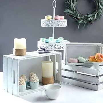 EMAX HOME Rustic Wood Crates for vintage decorative display, wooden crates decorative with Handles, wooden boxes made from 100% Wood,white crates wooden,Decorative Wood Crates(Nested Set of 3)