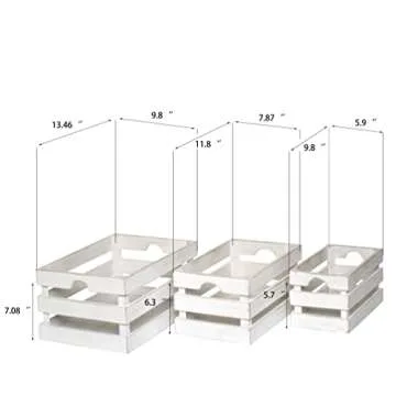 EMAX HOME Rustic Wood Crates for vintage decorative display, wooden crates decorative with Handles, wooden boxes made from 100% Wood,white crates wooden,Decorative Wood Crates(Nested Set of 3)