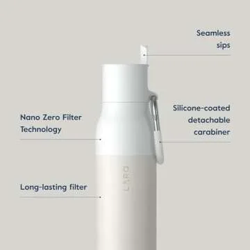 LARQ Bottle Filtered - Insulated Stainless Steel Water Bottle BPA Free with Nano Zero Technology and Long-Lasting Filters, Granite White, 17oz