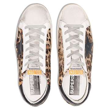 Golden Goose Super-Star Leopard Horsy Quarter Leather Star and Heel Womens Distressed Sneakers - 37 EU/ 7 US