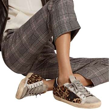 Golden Goose Super-Star Leopard Horsy Quarter Leather Star and Heel Womens Distressed Sneakers - 37 EU/ 7 US