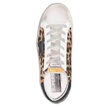 Golden Goose Super-Star Leopard Horsy Quarter Leather Star and Heel Womens Distressed Sneakers - 37 EU/ 7 US