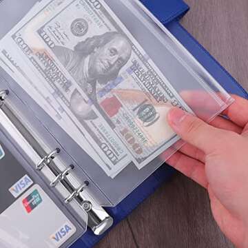 Antner 12PCS A5 Binder Pockets 6 Holes Budget Cash Envelopes for Budgeting, Clear Zipper Folders Planner Inserts Loose Leaf Bags Binder, Waterproof PVC Document Pouch Filing