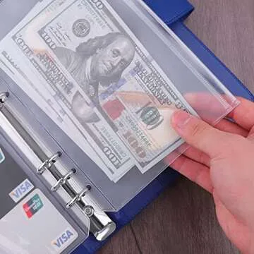 Antner 12PCS A5 Binder Pockets 6 Holes Budget Cash Envelopes for Budgeting, Clear Zipper Folders Planner Inserts Loose Leaf Bags Binder, Waterproof PVC Document Pouch Filing