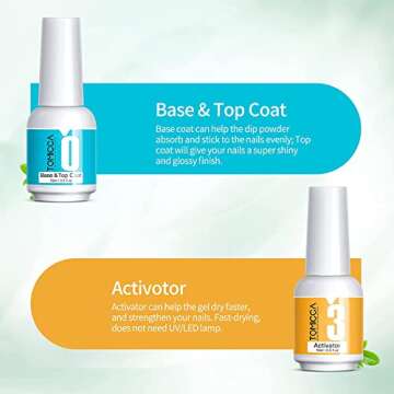 TOMICCA Dip Powder Liquid Set - 15ML Dipping Powder Base Top Coat and Activator, 2 in 1 Nail Dip Liquid Set for Dipping Powder Nail Kit