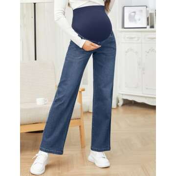 fitglam Women's Maternity Jeans Straight Leg Relaxed Fit Over Belly Pregnancy Denim Work Pants Mater...