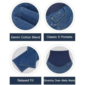 fitglam Women's Maternity Jeans Straight Leg Relaxed Fit Over Belly Pregnancy Denim Work Pants Maternity Clothes with Pockets