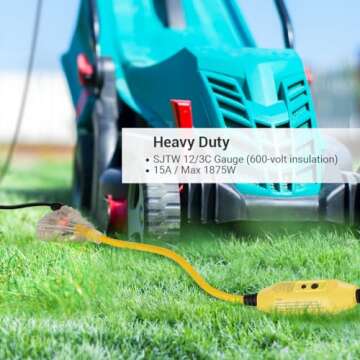 DEWENWILS 3 FT Outdoor GFCI Extension Cord Manual, 12/3 Gauge Extension Cord for Multiple Appliances, Heavy Duty Power Cable with LED Lighted 3 Prong Plug, Yellow, UL Listed