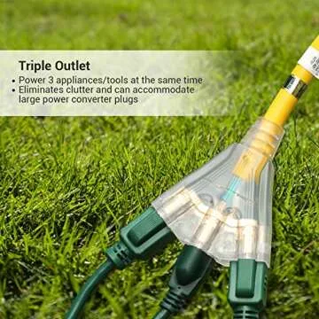 DEWENWILS 3 FT Outdoor GFCI Extension Cord Manual, 12/3 Gauge Extension Cord for Multiple Appliances, Heavy Duty Power Cable with LED Lighted 3 Prong Plug, Yellow, UL Listed