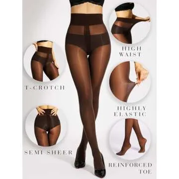HOTBOSS Unbelievable Durability Tights, Rip Resistant Pantyhose, 40D Semi Sheer High Waist T-Crotch Strong Tights for Women, Cocoa-M