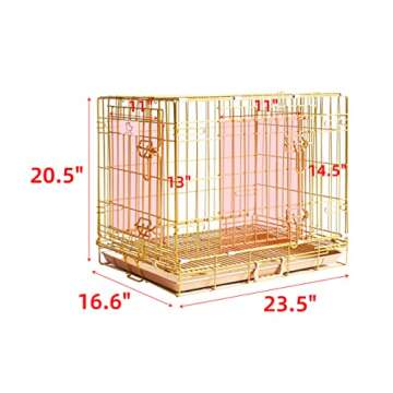 HOMEY PET 24" Gold Color Folding Design Dog Crate Puppy Ertra Small Breed Dog Kennels with Removable...
