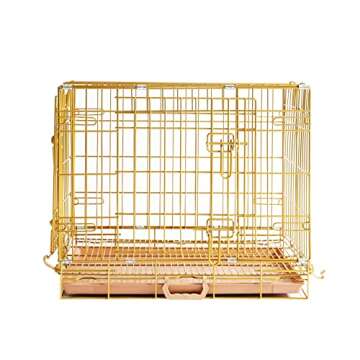 HOMEY PET 24" Gold Color Folding Design Dog Crate Puppy Ertra Small Breed Dog Kennels with Removable Floor Grid and Pull Out Tray, Dog Cage Copper Gold Finish