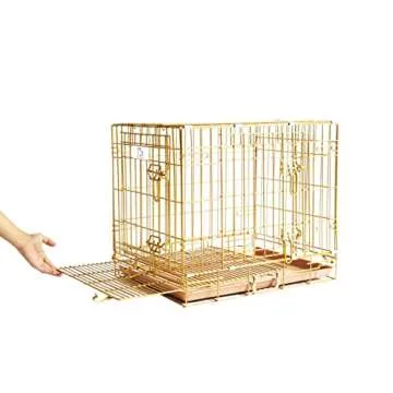HOMEY PET 24" Gold Color Folding Design Dog Crate Puppy Ertra Small Breed Dog Kennels with Removable Floor Grid and Pull Out Tray, Dog Cage Copper Gold Finish