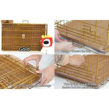 HOMEY PET 24" Gold Color Folding Design Dog Crate Puppy Ertra Small Breed Dog Kennels with Removable Floor Grid and Pull Out Tray, Dog Cage Copper Gold Finish
