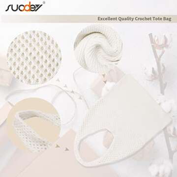 SUOSDEY Crochet Mesh Beach Tote Bag, Summer Vacation Aesthetic Knit Boho Bag for Women,white