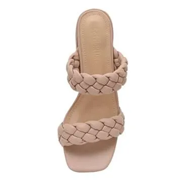 CUSHIONAIRE Women's Onyx braided Heel Sandal +Memory Foam, Wide Widths Available, Nude 8