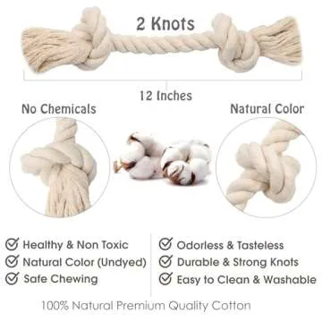 Barida Pet Supplies 100% Natural Cotton Rope Dog Toys, Premium White Cotton Dog Chew Toys, Puppy Chew Ropes for Teething, Tough Ropes for Puppy, Small and Medium Dogs