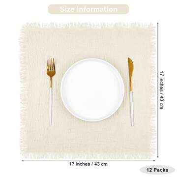 TURSTIN 12 Pieces Handmade Cotton Cloth Napkins with Fringe - 17 x 17 Inches, Soft & Elegant for Wed...